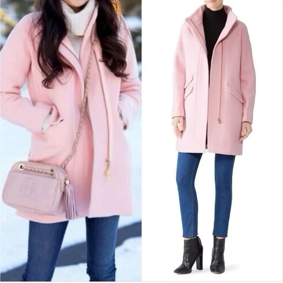 NEW J.Crew Pink Nello Gori Italian Stadium Cloth Wool Cocoon Coat Size 00 - Picture 9 of 9